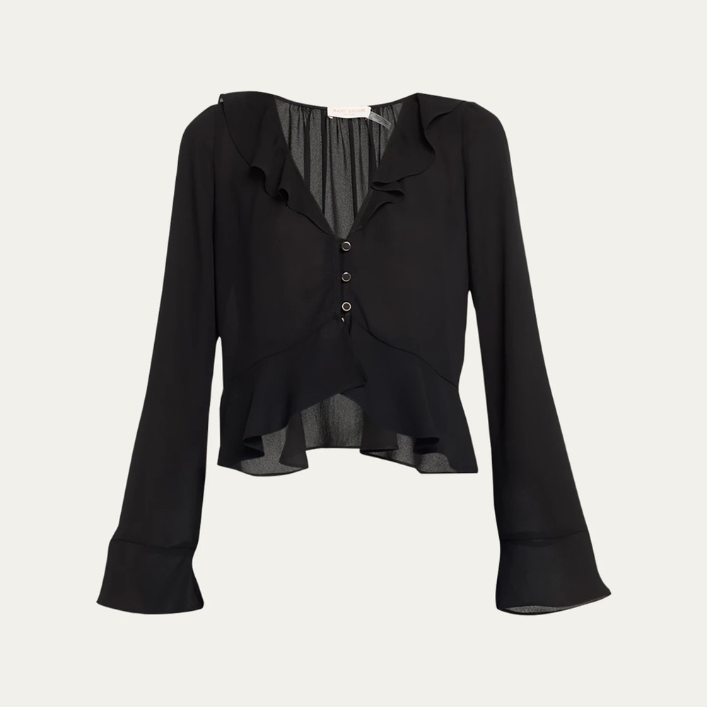 Isabelle Button-Front Ruffle-Trim Blouse Ramy Brook perfect condition worn once